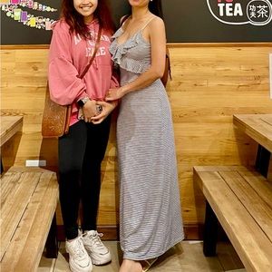 Max Studio maxi dress color is blue stripes and white True to size .